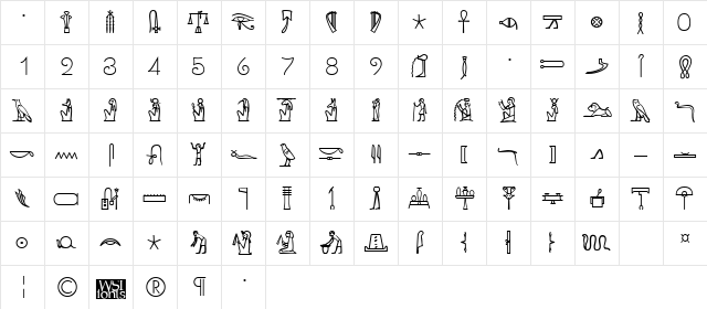 KingTut1 Regular  glyph index