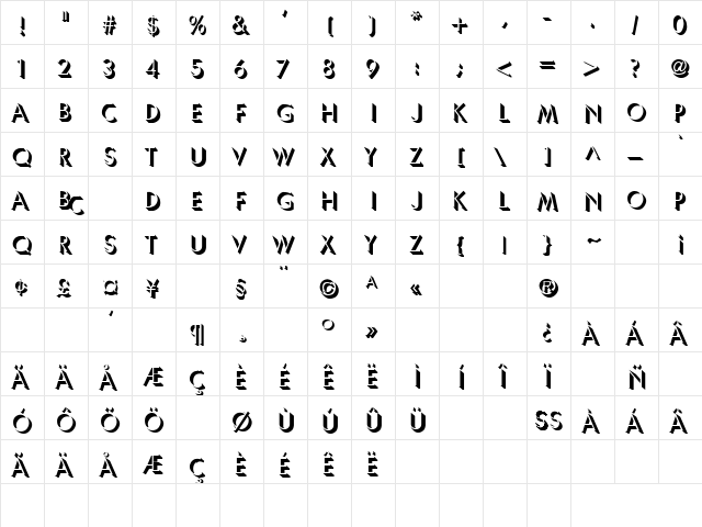 Shadow Sharp 1 Regular  glyph index