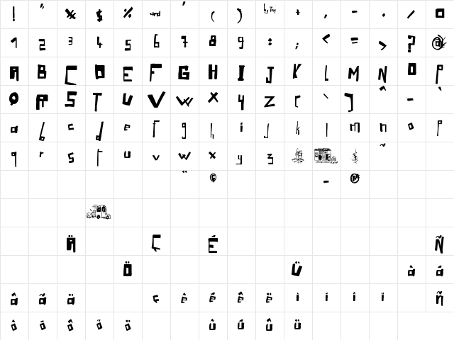 LoOse Gangster Regular  glyph index