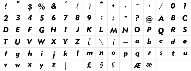 Metro Black Oblique HPLHS  glyph index