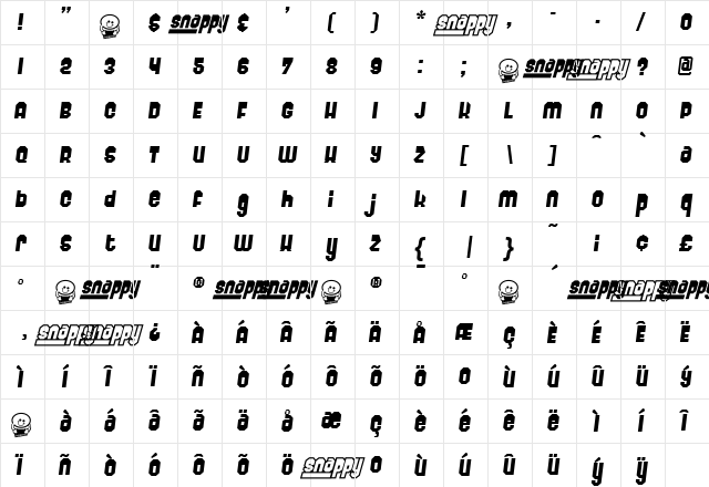 Sabadoo Regular  glyph index