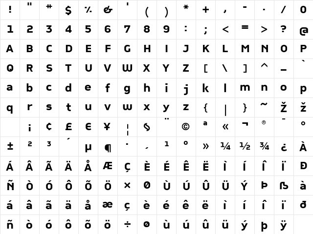 CPCompany Regular  glyph index