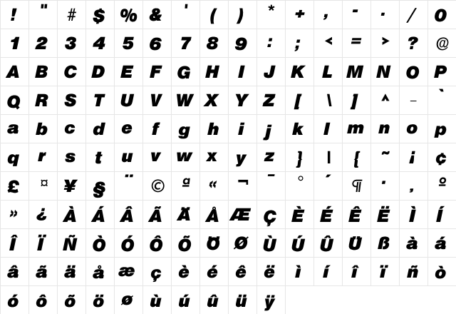 Iolympia Heavy  glyph index