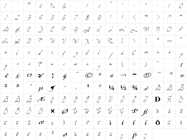 Sing Regular  glyph index