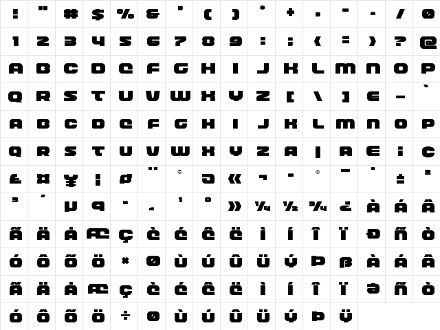 Front Runner Title Regular  glyph index