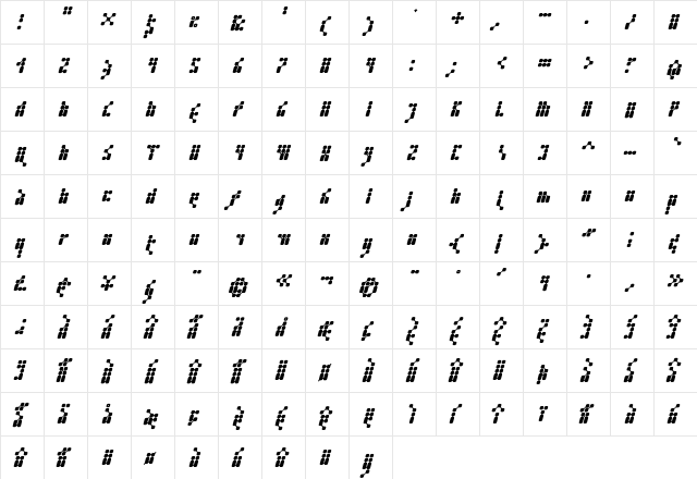 Kernfusion Italic  glyph index