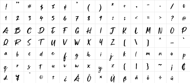 Ganttlets Regular  glyph index