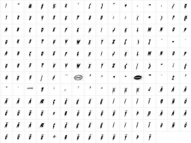 Bloodlust Academy Italic Italic  glyph index