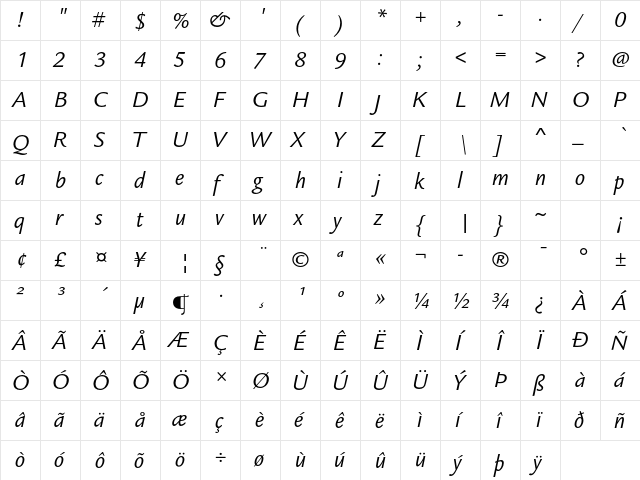 Legacy Sans ITC Std Book Italic  glyph index