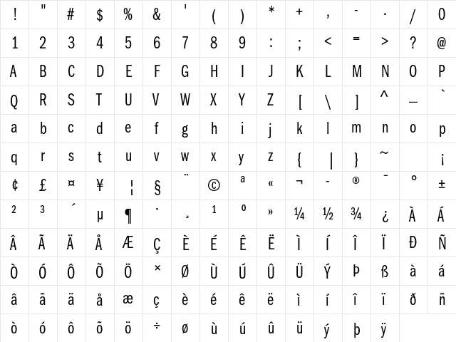 ITC Franklin Gothic Std Book Compressed  glyph index