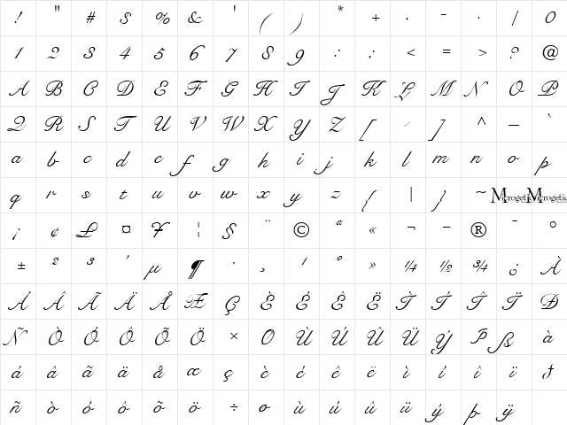 MC Impress Regular  glyph index