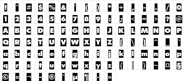 FuturisXCameoC Regular  glyph index