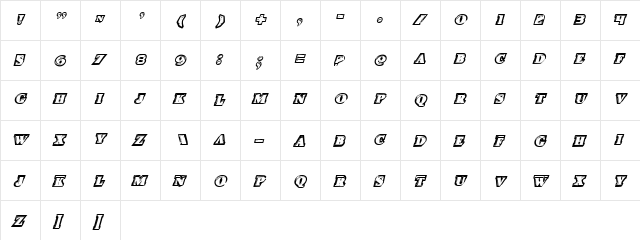 Icebox Art Staggered Italic Italic  glyph index