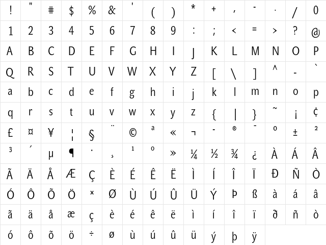 JohnSansCond Lite Pro Regular  glyph index