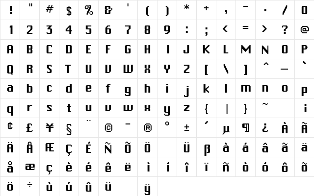 Marathon 9 Regular  glyph index