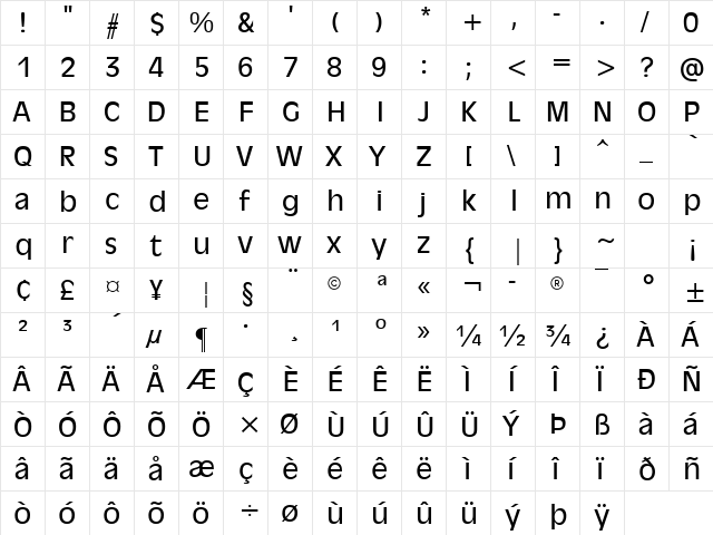 Pistachio Regular  glyph index