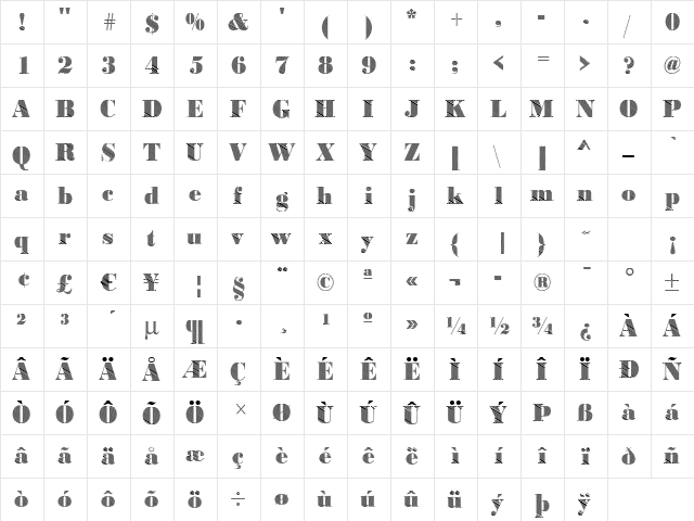 BodoniFalling2 Regular  glyph index