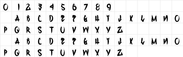 H74 Corpse Paint Regular  glyph index