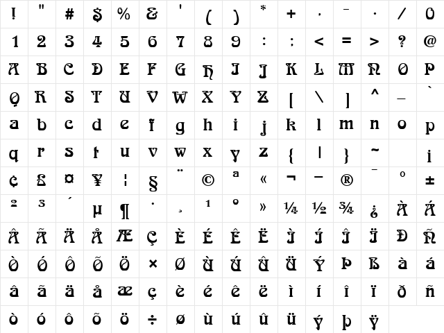 ArtDecoSSK Regular  glyph index
