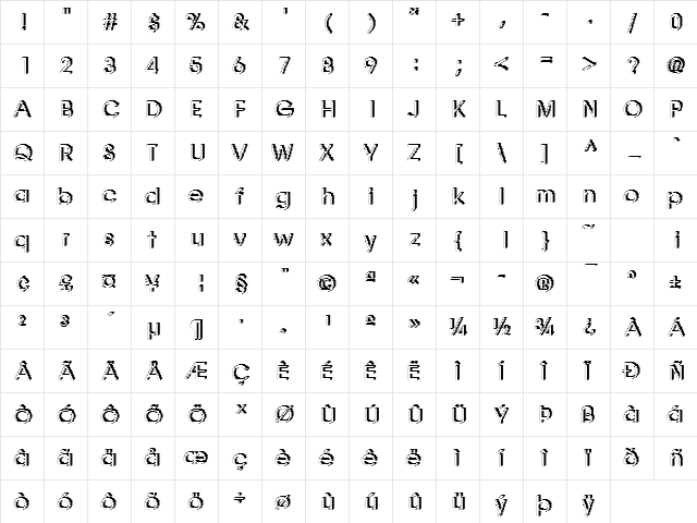 Rough06 Becker Regular  glyph index