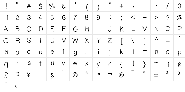 KaoriGel Medium  glyph index