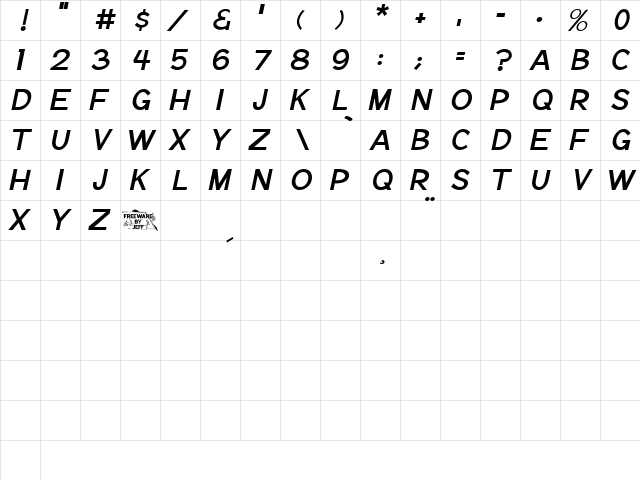Notation Italic JL Regular  glyph index