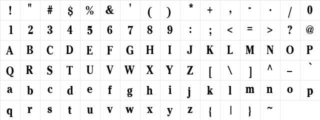 Charlie Extra Bold Regular  glyph index