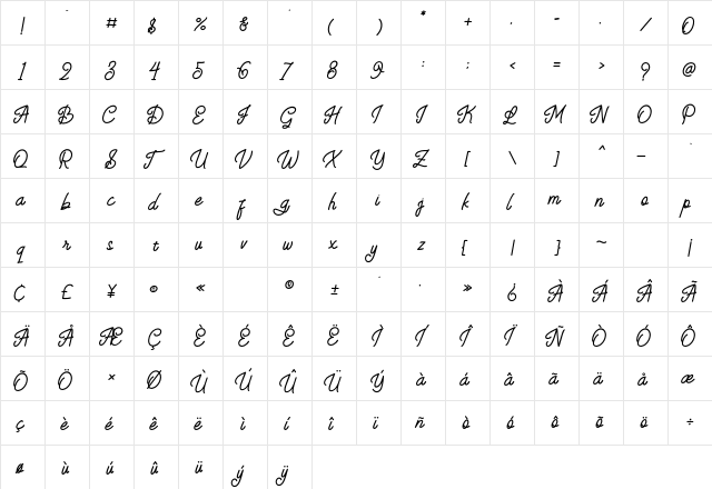 Eastsiders Regular  glyph index