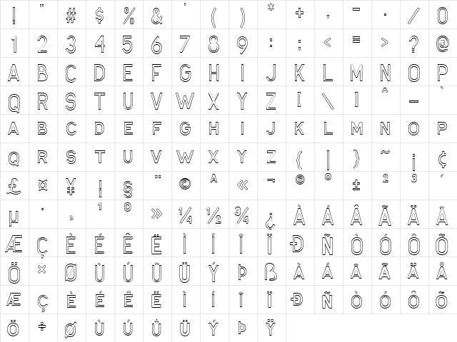 Antone Outline  glyph index