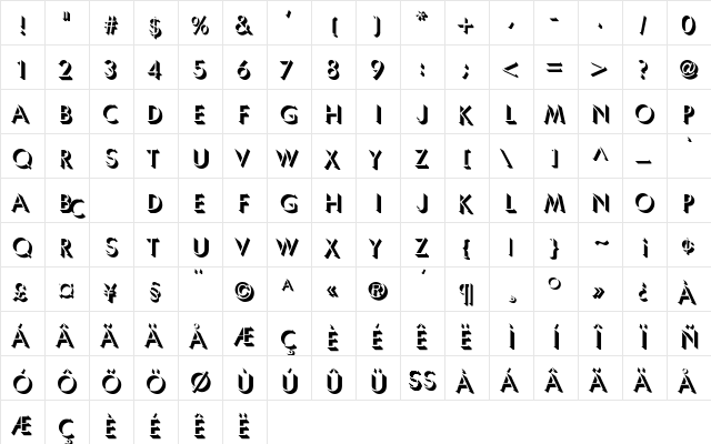 Lachlade Regular  glyph index