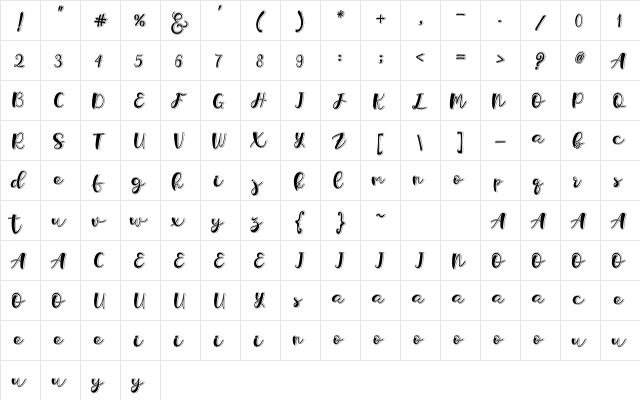Holligrandina Regular  glyph index