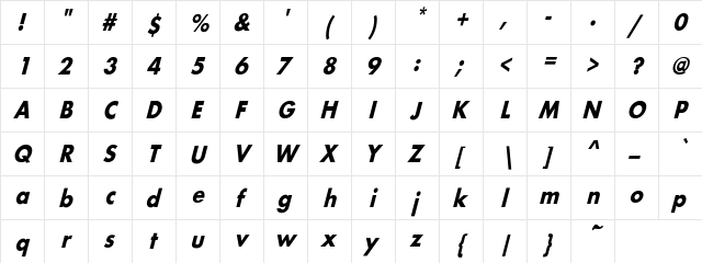 FuturaCndObl-Bo Regular  glyph index