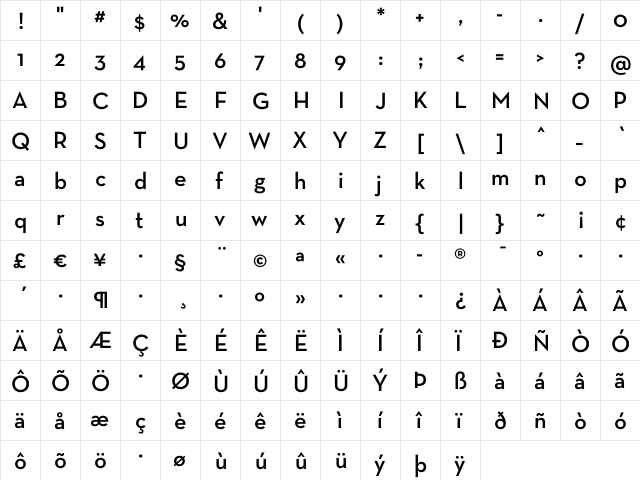 Neutra Text Light Demi  glyph index