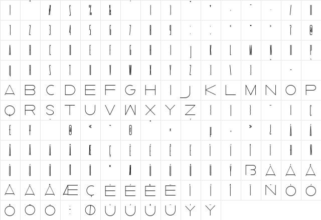 Taller  Evolution Rev Regular  glyph index