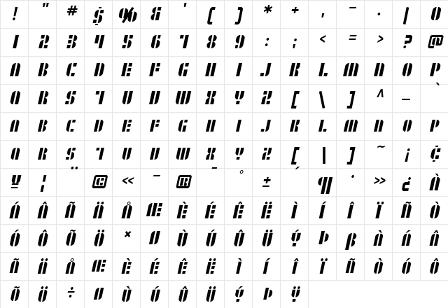 SF RetroSplice SC Regular  glyph index