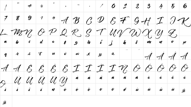 Angelow Regular  glyph index