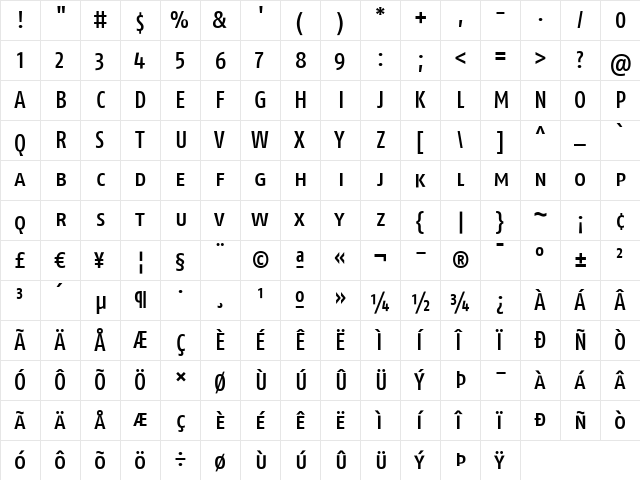 FagoCoLf Medium  glyph index