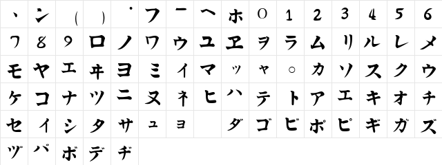Kata Kana  glyph index