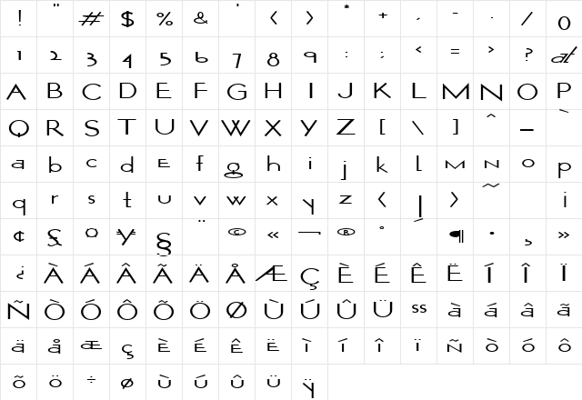 WurkerExtended Regular  glyph index