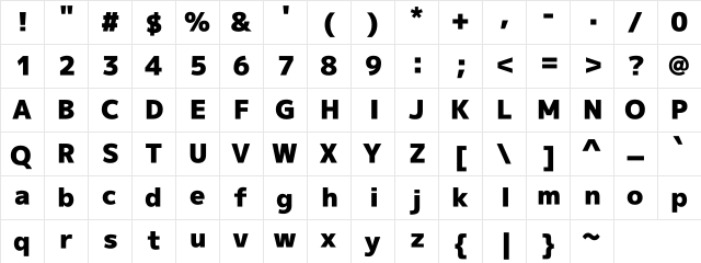 M+ 1p black  glyph index