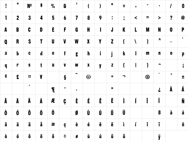 CorpusGothic Condensed  glyph index