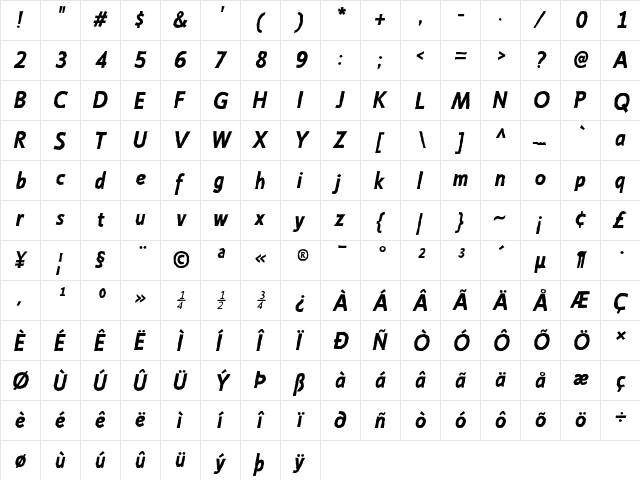 Emory Bold Italic  glyph index