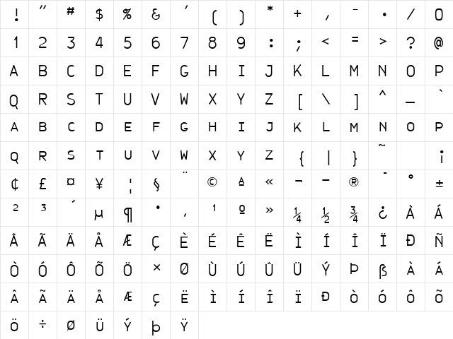 JetJaneMonoCaps Plain  glyph index