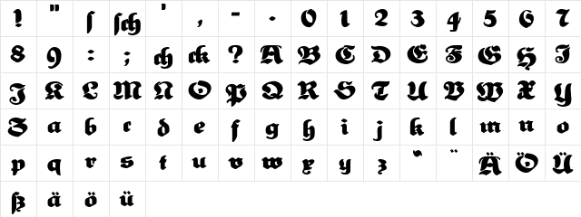 Heimat Regular  glyph index