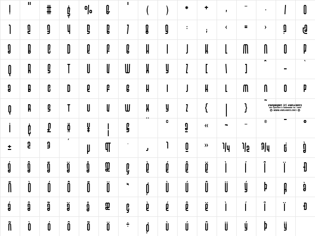 Releaser Regular  glyph index