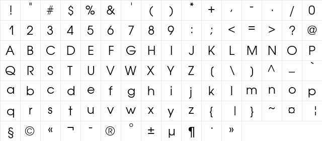 AvantGardeC Regular  glyph index