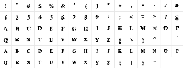 Psi Borgz Regular  glyph index