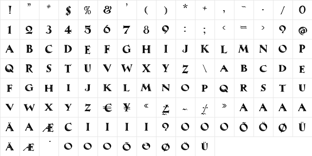 MaximilianAntiqua Regular  glyph index