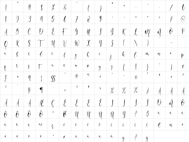 lovelymother Regular  glyph index