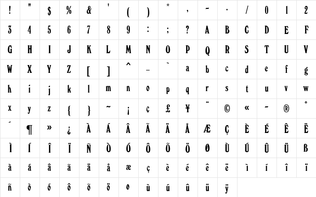 Windsor MN Regular  glyph index